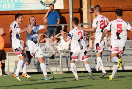 Fussball Kaerntner Liga. SAK gegen Feldkirchen.  Torjubel Christian Dlopst (SAK). Welzenegg, am 9.9.2016.
Foto: Kuess
---
pressefotos, pressefotografie, kuess, qs, qspictures, sport, bild, bilder, bilddatenbank