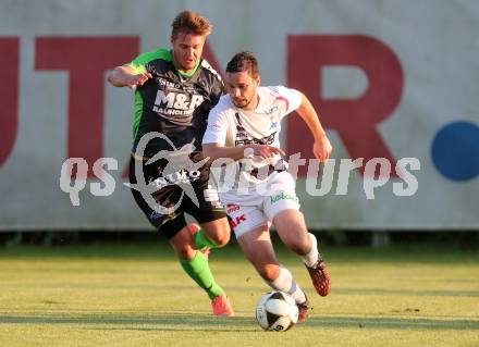 Fussball Kaerntner Liga. SAK gegen Feldkirchen.  Patrick Lausegger,  (SAK), Sebastian Schmid (Feldkirchen). Welzenegg, am 9.9.2016.
Foto: Kuess
---
pressefotos, pressefotografie, kuess, qs, qspictures, sport, bild, bilder, bilddatenbank