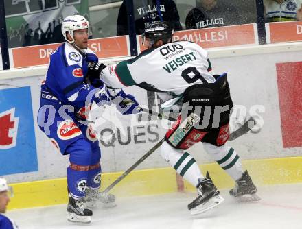 Eishockey testspiel. VSV gegen Starbulls Rosenheim. Ewan McGrath, (VSV), Gustav Veisert  (Rosenheim). Villach, am 9.9.2016.
Foto: Kuess
---
pressefotos, pressefotografie, kuess, qs, qspictures, sport, bild, bilder, bilddatenbank