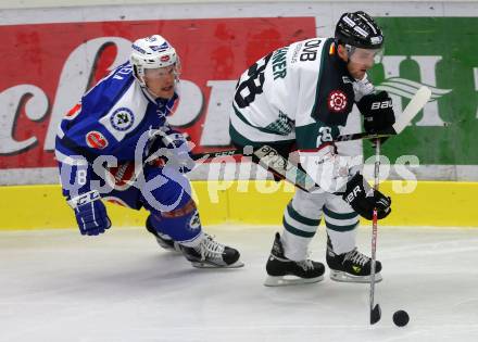 Eishockey testspiel. VSV gegen Starbulls Rosenheim. Mikko Jokela,  (VSV), Michael Rohner (Rosenheim). Villach, am 9.9.2016.
Foto: Kuess
---
pressefotos, pressefotografie, kuess, qs, qspictures, sport, bild, bilder, bilddatenbank