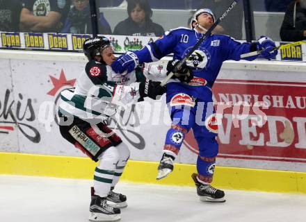 Eishockey testspiel. VSV gegen Starbulls Rosenheim. Brock McBride, (VSV),  Greg Gibson (Rosenheim). Villach, am 9.9.2016.
Foto: Kuess
---
pressefotos, pressefotografie, kuess, qs, qspictures, sport, bild, bilder, bilddatenbank