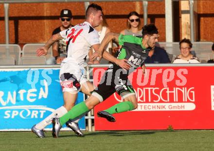 Fussball Kaerntner Liga. SAK gegen Feldkirchen. Zoran Vukovic, (SAK), Raphael Regenfelder  (Feldkirchen). Welzenegg, am 9.9.2016.
Foto: Kuess
---
pressefotos, pressefotografie, kuess, qs, qspictures, sport, bild, bilder, bilddatenbank