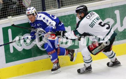 Eishockey testspiel. VSV gegen Starbulls Rosenheim. Corey Locke, (VSV), Christoph Gottwald (Rosenheim). Villach, am 9.9.2016.
Foto: Kuess
---
pressefotos, pressefotografie, kuess, qs, qspictures, sport, bild, bilder, bilddatenbank