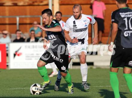 Fussball Kaerntner Liga. SAK gegen Feldkirchen. Christian Dlopst,  (SAK), Mario Antunovic (Feldkirchen). Welzenegg, am 9.9.2016.
Foto: Kuess
---
pressefotos, pressefotografie, kuess, qs, qspictures, sport, bild, bilder, bilddatenbank