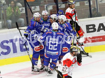 EBEL. Eishockey Bundesliga.  VSV gegen HC Orli Znojmo. Torjubel (VSV). Villach, am 18.9.2016.
Foto: Kuess 
---
pressefotos, pressefotografie, kuess, qs, qspictures, sport, bild, bilder, bilddatenbank