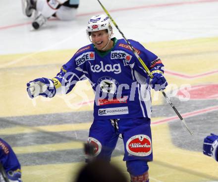 EBEL. Eishockey Bundesliga.  VSV gegen HC Orli Znojmo. Torjubel Daniel Nageler (VSV). Villach, am 18.9.2016.
Foto: Kuess 
---
pressefotos, pressefotografie, kuess, qs, qspictures, sport, bild, bilder, bilddatenbank