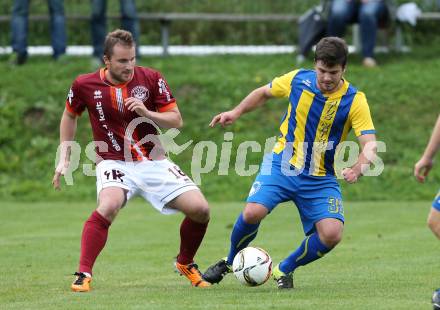 Fussball Unterliga West. Ludmannsdorf gegen Noetsch. Jernej Smukavec, (Ludmannsdorf), Philipp Werner Kofler (Noetsch). Ludmannsdorf, am 18.9.2016.
Foto: Kuess
---
pressefotos, pressefotografie, kuess, qs, qspictures, sport, bild, bilder, bilddatenbank