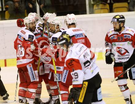 EBEL. Eishockey Bundesliga.  KAC gegen HC Orli Znojmo. Torjubel Martin Schumnig, Thomas Koch,  Manuel Ganahl, Ziga Pance  (KAC). Klagenfurt, am 23.9.2016.
Foto: Kuess 
---
pressefotos, pressefotografie, kuess, qs, qspictures, sport, bild, bilder, bilddatenbank