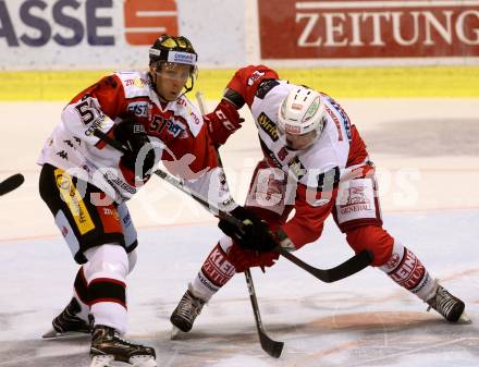 EBEL. Eishockey Bundesliga.  KAC gegen HC Orli Znojmo. Patrick Harand, (KAC), Jan Seda (Znojmo). Klagenfurt, am 23.9.2016.
Foto: Kuess 
---
pressefotos, pressefotografie, kuess, qs, qspictures, sport, bild, bilder, bilddatenbank