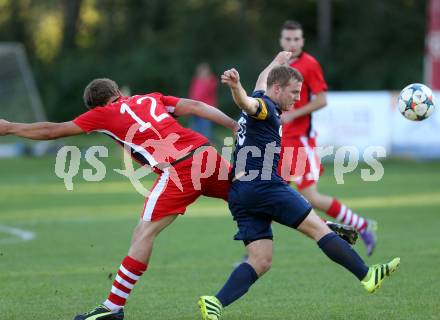 Fussball. 1. Klasse C. Ebental gegen SG KSK-Woerthersee/ATUS Poertschach. Stefan Trinker (Ebental),  Gernot Suppan (SG KSK-Woerthersee/ATUS Poertschach). Ebental, 25.9.2016.
Foto: Kuess
---
pressefotos, pressefotografie, kuess, qs, qspictures, sport, bild, bilder, bilddatenbank