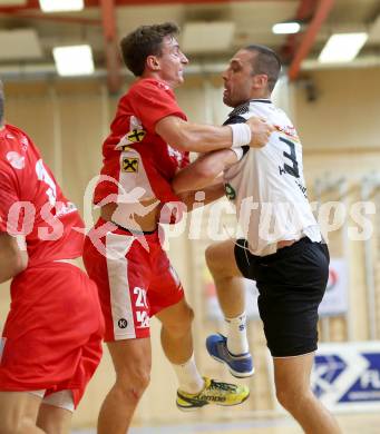 Handball HLA. SC Ferlach gegen HC Hard. Risto Arnaudovski, (Ferlach), Lukas Herburger (Hard). Ferlach, am 27.9.2016.
Foto: Kuess
---
pressefotos, pressefotografie, kuess, qs, qspictures, sport, bild, bilder, bilddatenbank