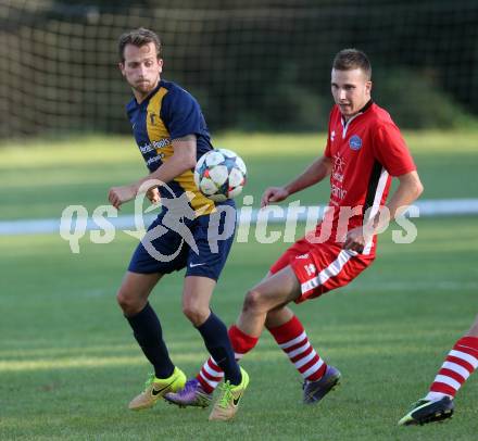 Fussball. 1. Klasse C. Ebental gegen SG KSK-Woerthersee/ATUS Poertschach. Christof Pirolt (Ebental),  Tomislav Peric (SG KSK-Woerthersee/ATUS Poertschach). Ebental, 25.9.2016.
Foto: Kuess
---
pressefotos, pressefotografie, kuess, qs, qspictures, sport, bild, bilder, bilddatenbank