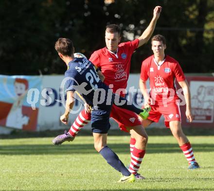 Fussball. 1. Klasse C. Ebental gegen SG KSK-Woerthersee/ATUS Poertschach. Christof Pirolt (Ebental),  Tomislav Peric (SG KSK-Woerthersee/ATUS Poertschach). Ebental, 25.9.2016.
Foto: Kuess
---
pressefotos, pressefotografie, kuess, qs, qspictures, sport, bild, bilder, bilddatenbank