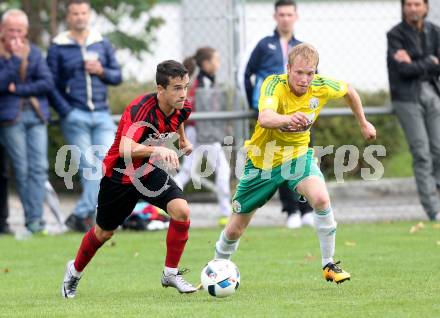 Fussball Unterliga West. St. Jakob im Rosental gegen Radenthein. Marco Koller,    (St. Jakob/Ros.), Bernhard Gassler (Radenthein). St. Jakob, am 2.10.2016.
Foto: Kuess
---
pressefotos, pressefotografie, kuess, qs, qspictures, sport, bild, bilder, bilddatenbank