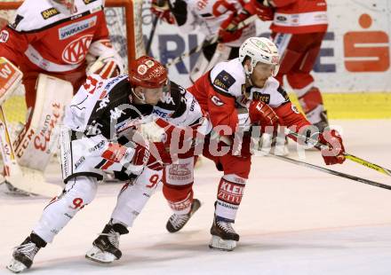 EBEL. Eishockey Bundesliga.  KAC gegen HC TWK Innsbruck. Stefan Geier, (KAC), Mario Huber (Innsbruck). Klagenfurt, am 2.10.2016.
Foto: Kuess 
---
pressefotos, pressefotografie, kuess, qs, qspictures, sport, bild, bilder, bilddatenbank