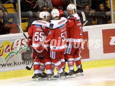 EBEL. Eishockey Bundesliga.  KAC gegen HC TWK Innsbruck. Torjubel (KAC). Klagenfurt, am 2.10.2016.
Foto: Kuess 
---
pressefotos, pressefotografie, kuess, qs, qspictures, sport, bild, bilder, bilddatenbank