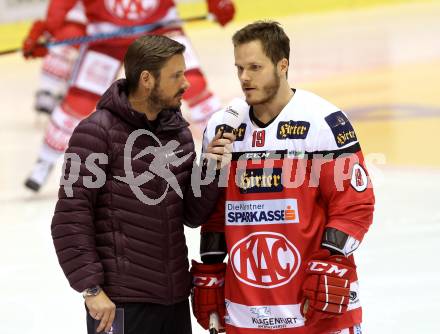 EBEL. Eishockey Bundesliga.  KAC gegen HC TWK Innsbruck. Stefan Geier, Marc Brabant (KAC). Klagenfurt, am 2.10.2016.
Foto: Kuess 
---
pressefotos, pressefotografie, kuess, qs, qspictures, sport, bild, bilder, bilddatenbank