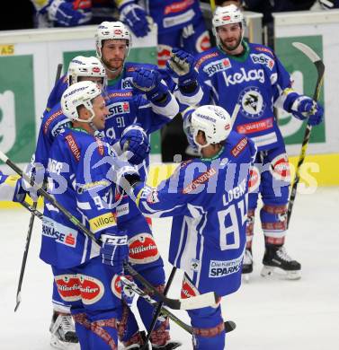 EBEL. Eishockey Bundesliga.  VSV gegen Dornbirner Eishockey Club. Jubel  (VSV). Villach, am 2.10.2016.
Foto: Kuess 
---
pressefotos, pressefotografie, kuess, qs, qspictures, sport, bild, bilder, bilddatenbank