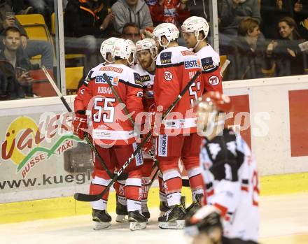 EBEL. Eishockey Bundesliga.  KAC gegen HC TWK Innsbruck. Torjubel  (KAC). Klagenfurt, am 2.10.2016.
Foto: Kuess 
---
pressefotos, pressefotografie, kuess, qs, qspictures, sport, bild, bilder, bilddatenbank