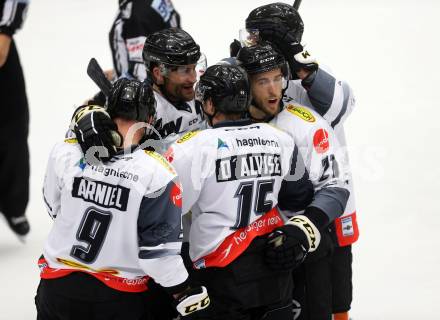 EBEL. Eishockey Bundesliga.  VSV gegen Dornbirner Eishockey Club. Torjubel (Dornbirn). Villach, am 2.10.2016.
Foto: Kuess 
---
pressefotos, pressefotografie, kuess, qs, qspictures, sport, bild, bilder, bilddatenbank