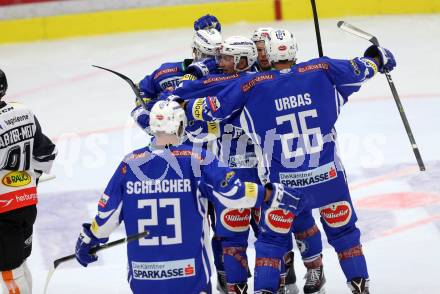 EBEL. Eishockey Bundesliga.  VSV gegen Dornbirner Eishockey Club. Torjubel (VSV). Villach, am 2.10.2016.
Foto: Kuess 
---
pressefotos, pressefotografie, kuess, qs, qspictures, sport, bild, bilder, bilddatenbank