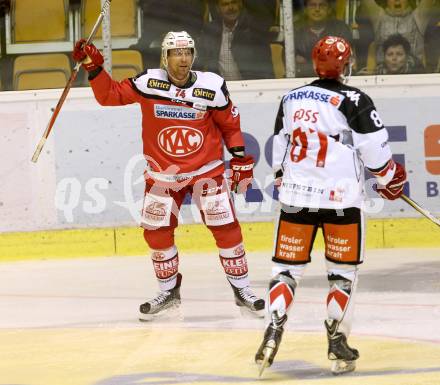 EBEL. Eishockey Bundesliga.  KAC gegen HC TWK Innsbruck. Torjubel Jamie Lundmark (KAC). Klagenfurt, am 2.10.2016.
Foto: Kuess 
---
pressefotos, pressefotografie, kuess, qs, qspictures, sport, bild, bilder, bilddatenbank