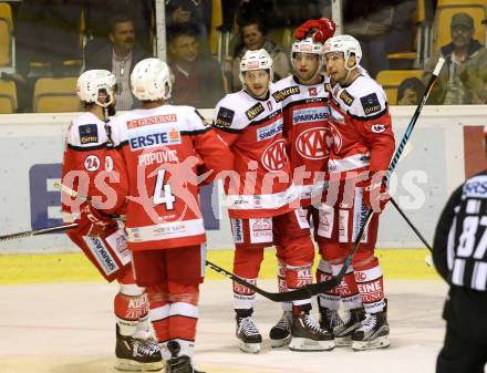 EBEL. Eishockey Bundesliga.  KAC gegen HC TWK Innsbruck. Torjubel (KAC). Klagenfurt, am 2.10.2016.
Foto: Kuess 
---
pressefotos, pressefotografie, kuess, qs, qspictures, sport, bild, bilder, bilddatenbank