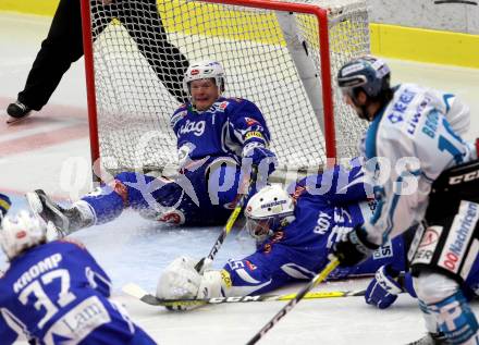 EBEL. Eishockey Bundesliga.  VSV gegen EHC Liwest Black Wings Linz. Mikko Jokela, Olivier Roy (VSV). Villach, am 4.10.2016.
Foto: Kuess 
---
pressefotos, pressefotografie, kuess, qs, qspictures, sport, bild, bilder, bilddatenbank