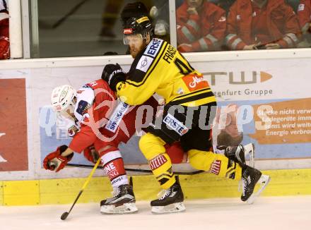 EBEL. Eishockey Bundesliga. KAC gegen 	UPC Vienna Capitals. Mark Hurturbise,  (KAC), Jamie Fraser (Vienna). Klagenfurt, am 6.10.2016.
Foto: Kuess

---
pressefotos, pressefotografie, kuess, qs, qspictures, sport, bild, bilder, bilddatenbank