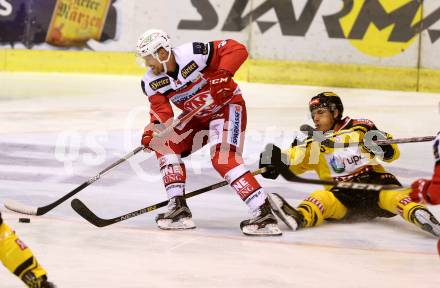 EBEL. Eishockey Bundesliga. KAC gegen 	UPC Vienna Capitals. Jamie Lundmark,  (KAC), Dominic Hackl (Vienna). Klagenfurt, am 6.10.2016.
Foto: Kuess

---
pressefotos, pressefotografie, kuess, qs, qspictures, sport, bild, bilder, bilddatenbank