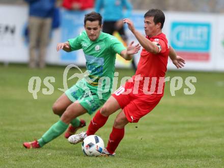 Fussball Kaerntner Liga. ATUS Ferlach gegen Lendorf. Thomas Waldhauser,  (Ferlach), Marco Moser (Lendorf). Ferlach, am 8.10.2016.
Foto: Kuess
---
pressefotos, pressefotografie, kuess, qs, qspictures, sport, bild, bilder, bilddatenbank