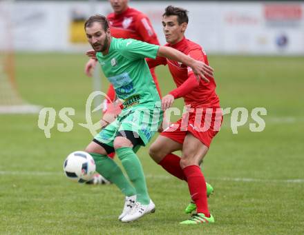 Fussball Kaerntner Liga. ATUS Ferlach gegen Lendorf. Martin Sustersic,  (Ferlach), Andreas Marco Allmayer (Lendorf). Ferlach, am 8.10.2016.
Foto: Kuess
---
pressefotos, pressefotografie, kuess, qs, qspictures, sport, bild, bilder, bilddatenbank