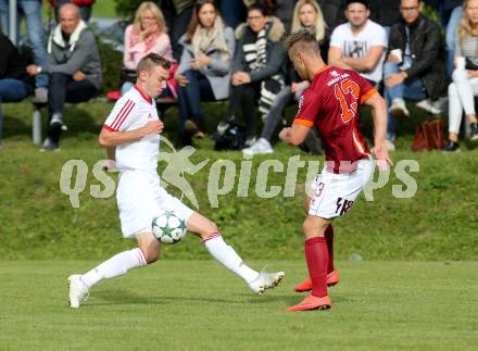 Fussball. Unterliga West. Ludmannsdorf gegen St. Jakob/Ros. Michael Augustin Jakopitsch  (Ludmannsdorf), Thomas Ogradnig (St. Jakob). Ludmannsdorf, 9.10.2016.
Foto: Kuess
---
pressefotos, pressefotografie, kuess, qs, qspictures, sport, bild, bilder, bilddatenbank