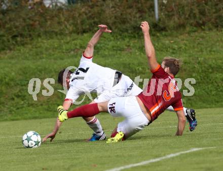 Fussball. Unterliga West. Ludmannsdorf gegen St. Jakob/Ros. Stefan Kalt (Ludmannsdorf), Harald Ottowitz (St. Jakob). Ludmannsdorf, 9.10.2016.
Foto: Kuess
---
pressefotos, pressefotografie, kuess, qs, qspictures, sport, bild, bilder, bilddatenbank