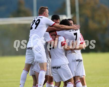 Fussball. Unterliga West. Ludmannsdorf gegen St. Jakob/Ros. Torjubel Marco Koller  (St. Jakob). Ludmannsdorf, 9.10.2016.
Foto: Kuess
---
pressefotos, pressefotografie, kuess, qs, qspictures, sport, bild, bilder, bilddatenbank