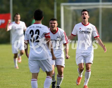 Fussball. Unterliga West. Ludmannsdorf gegen St. Jakob/Ros. Torjubel Marco Koller  (St. Jakob). Ludmannsdorf, 9.10.2016.
Foto: Kuess
---
pressefotos, pressefotografie, kuess, qs, qspictures, sport, bild, bilder, bilddatenbank