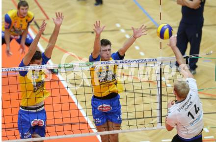 Volleyball MEVZA. SK Posojilnica Aich/Dob gegen Calcit Volleyball Kamnik. Uros Pavlovic, Anestis Dalakouras (Aich/Dob). Bleiburg, am 13.10.2016.
Foto: Kuess

---
pressefotos, pressefotografie, kuess, qs, qspictures, sport, bild, bilder, bilddatenbank