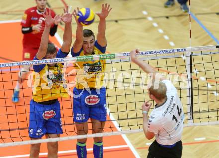 Volleyball MEVZA. SK Posojilnica Aich/Dob gegen Calcit Volleyball Kamnik. Michal Hruska, Peter Mlynarcik (Aich/Dob). Bleiburg, am 13.10.2016.
Foto: Kuess

---
pressefotos, pressefotografie, kuess, qs, qspictures, sport, bild, bilder, bilddatenbank