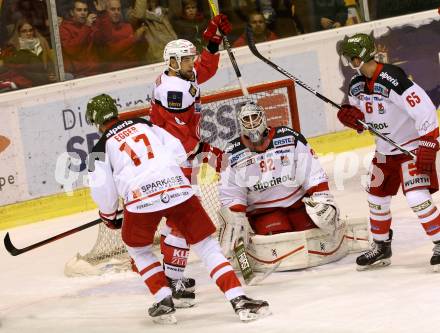 EBEL. Eishockey Bundesliga. KAC gegen 	HCB Suedtirol Alperia. Torjubel Ziga Pance, Marcel Melichercik (KAC). Klagenfurt, am 14.10.2016.
Foto: Kuess

---
pressefotos, pressefotografie, kuess, qs, qspictures, sport, bild, bilder, bilddatenbank