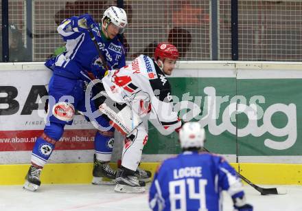 EBEL. Eishockey Bundesliga.  VSV gegen HC TWK Innsbruck Die Haie. Stefan Bacher,  (VSV), Ondrej Sedivy (Innsbruck). Villach, am 14.10.2016.
Foto: Kuess 
---
pressefotos, pressefotografie, kuess, qs, qspictures, sport, bild, bilder, bilddatenbank