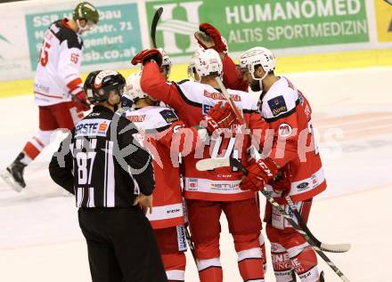 EBEL. Eishockey Bundesliga. KAC gegen 	HCB Suedtirol Alperia. Torjubel (KAC). Klagenfurt, am 14.10.2016.
Foto: Kuess

---
pressefotos, pressefotografie, kuess, qs, qspictures, sport, bild, bilder, bilddatenbank