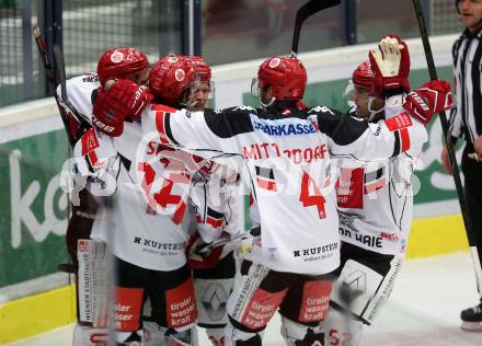 EBEL. Eishockey Bundesliga.  VSV gegen HC TWK Innsbruck Die Haie. Torjubel Innsbruck. Villach, am 14.10.2016.
Foto: Kuess 
---
pressefotos, pressefotografie, kuess, qs, qspictures, sport, bild, bilder, bilddatenbank