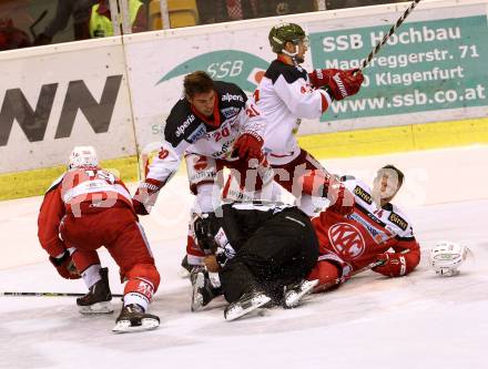 EBEL. Eishockey Bundesliga. KAC gegen 	HCB Suedtirol Alperia. Jamie Lundmark,  (KAC), Jesse Root (Bozen). Klagenfurt, am 14.10.2016.
Foto: Kuess

---
pressefotos, pressefotografie, kuess, qs, qspictures, sport, bild, bilder, bilddatenbank