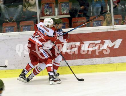 EBEL. Eishockey Bundesliga. KAC gegen 	HCB Suedtirol Alperia. Mark Hurtubise, (KAC), Luca Frigo  (Bozen). Klagenfurt, am 14.10.2016.
Foto: Kuess

---
pressefotos, pressefotografie, kuess, qs, qspictures, sport, bild, bilder, bilddatenbank