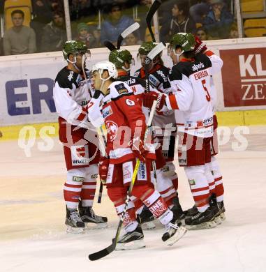 EBEL. Eishockey Bundesliga. KAC gegen 	HCB Suedtirol Alperia. Torjubel (Bozen). Klagenfurt, am 14.10.2016.
Foto: Kuess

---
pressefotos, pressefotografie, kuess, qs, qspictures, sport, bild, bilder, bilddatenbank