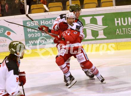 EBEL. Eishockey Bundesliga. KAC gegen 	HCB Suedtirol Alperia. Jamie Lundmark, (KAC), Clark Thompson Seymour (Bozen). Klagenfurt, am 14.10.2016.
Foto: Kuess

---
pressefotos, pressefotografie, kuess, qs, qspictures, sport, bild, bilder, bilddatenbank