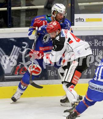 EBEL. Eishockey Bundesliga.  VSV gegen HC TWK Innsbruck Die Haie. Markus Schlacher,  (VSV), Benedikt Schennach (Innsbruck). Villach, am 14.10.2016.
Foto: Kuess 
---
pressefotos, pressefotografie, kuess, qs, qspictures, sport, bild, bilder, bilddatenbank