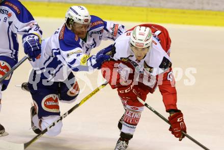 EBEL. Eishockey Bundesliga. KAC gegen VSV. Manuel Ganahl, (KAC), Mikko Jokela  (VSV). Klagenfurt, am 16.10.2016.
Foto: Kuess

---
pressefotos, pressefotografie, kuess, qs, qspictures, sport, bild, bilder, bilddatenbank