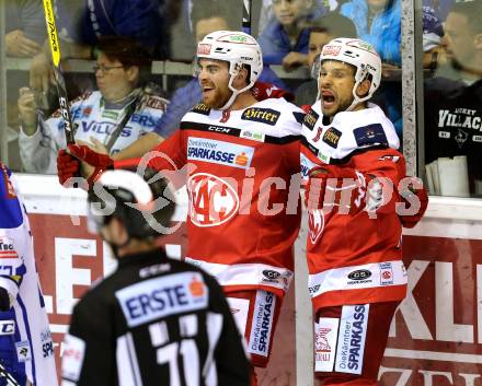 EBEL. Eishockey Bundesliga. KAC gegen VSV. Torjubel Matthew Neal, Thomas Koch (KAC). Klagenfurt, am 16.10.2016.
Foto: Kuess

---
pressefotos, pressefotografie, kuess, qs, qspictures, sport, bild, bilder, bilddatenbank