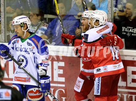 EBEL. Eishockey Bundesliga. KAC gegen VSV. Torjubel Matthew Neal, Thomas Koch (KAC). Klagenfurt, am 16.10.2016.
Foto: Kuess

---
pressefotos, pressefotografie, kuess, qs, qspictures, sport, bild, bilder, bilddatenbank